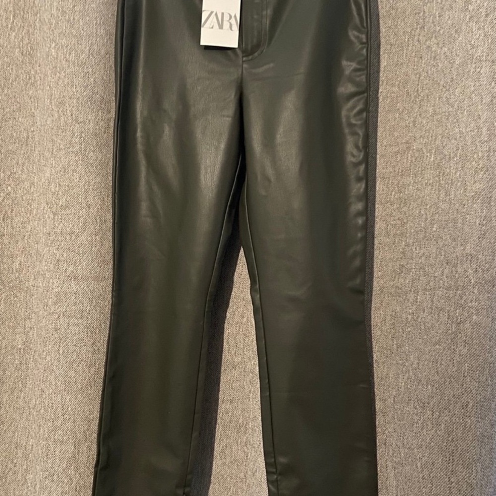 Zara Olive Faux Leather Trousers